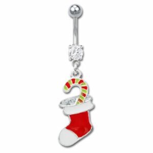 Surgical Steel Christmas Stocking And Candy Cane Belly Ring