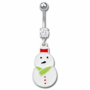 Surgical Steel Jeweled Snowmen Design Dangle Belly Ring