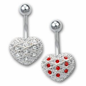 Stainless Steel Belly Ring with Jeweled Heart Mesh