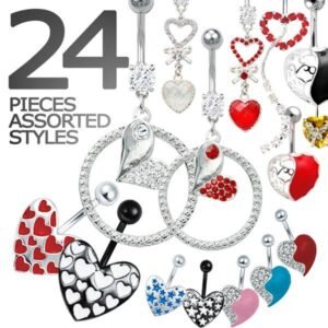 24pcs PCK - Surgical Steel Heart Belly Ring Package
