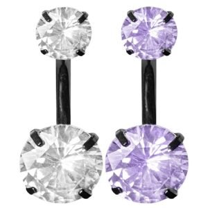 Surgical Steel Black Pvd Round Cz Internally Threaded Belly Ring