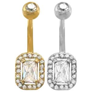 Surgical Steel Solitaire Emerald Shape Belly Ring