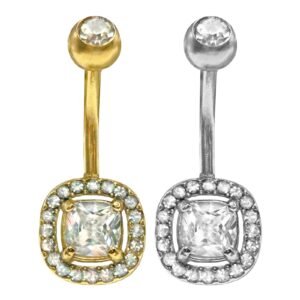 Surgical Steel Solitaire Square Shape Belly Ring