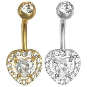 Surgical Steel Solitaire Heart Shape Belly Ring