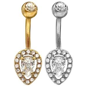 Stainless Steel Solitaire Pear Shape Belly Ring