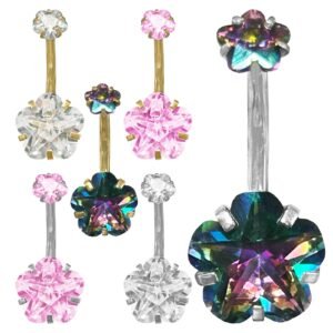 Surgical Steel Internally Threaded Flower CZ Belly Ring