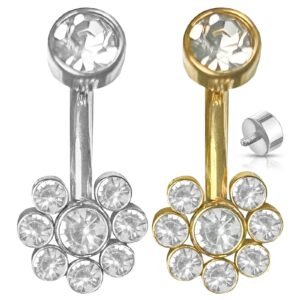 Surgical Steel CZ Floral Cluster Belly Ring