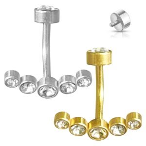 Surgical Steel Rounded CZ Belly Ring in a Curved Row