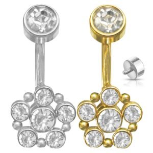 Surgical Steel Flower CZ Belly Ring