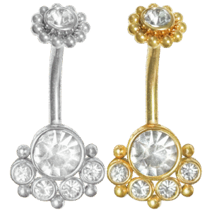 Surgical Steel Flower CZ Cluster Belly Ring w/ CZ Flower Top Mount