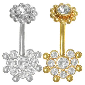 Surgical Steel CZ Belly Ring w/ CZ Flower Top Mount