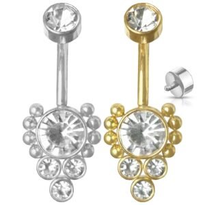 Surgical Steel Rounded Cluster CZ Belly Ring