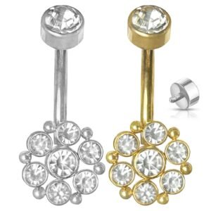 Surgical Steel Rounded Flower CZ Belly Ring