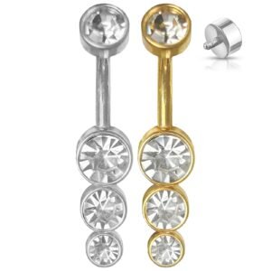 Surgical Steel 3-Rounded CZ Drop Belly Ring