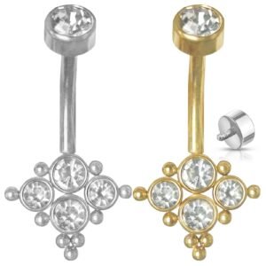 Surgical Steel CZ Quad Cluster Belly Ring
