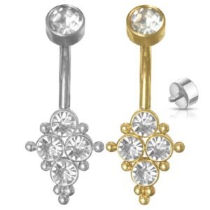 Surgical Steel CZ Quad Cluster Belly Ring