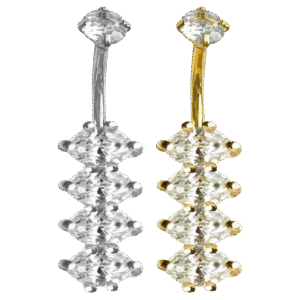 Surgical Steel Quad Row Solitaire Crystals Belly Ring