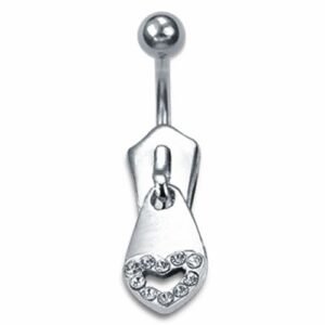 Stainless Steel Belly Ring with Very Cute Jeweled Zipper