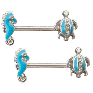 Surgical Steel Seahorse & Turtle Nipple Bar