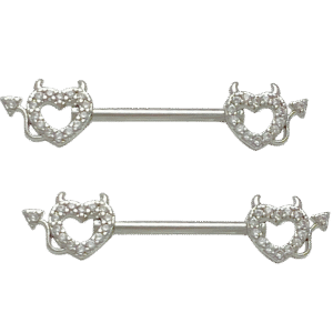 Surgical Steel Jeweled Devil Heart-Shaped Bar