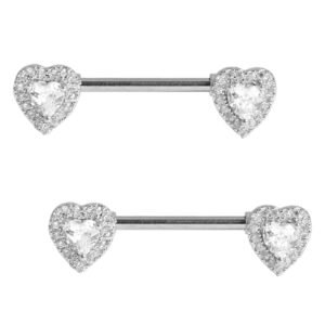 Surgical Steel CZ Heart Nipple Bar