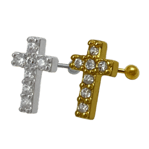 Surgical Steel Tragus/ Helix Jeweled Cross Piercing