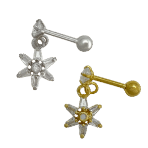 Surgical Steel Tragus/ Helix Piercing With Dangle Jeweled Flower