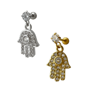 Surgical Steel Tragus/ Helix Piercing With Dangle Jeweled Hamsa