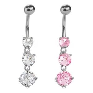 Stainless Steel Cascading Three Jewels Belly Ring