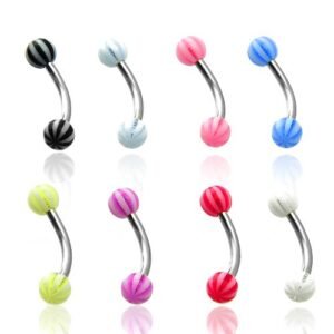24pcs PCK - 16GA UV Reflective Curved Barbells w/ Watermelon Stripes