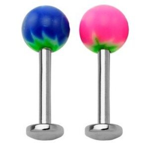 16GA Labrets with Blue or Pink Ball and pot Leaf Design