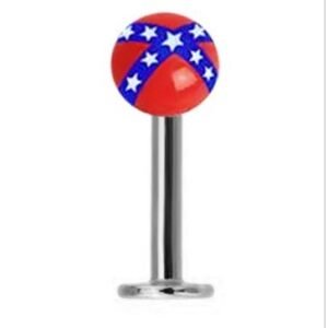 Stainless Steel Labret with Confederate Rebel Flag Design