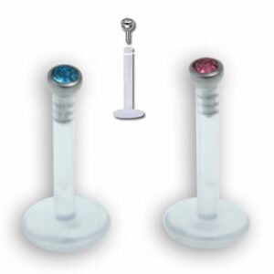 16GA - PTFE Internally Threaded (Push Top) Labret With Micro Stone