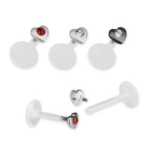 16GA - PTFE Internally Threaded Labret With Jeweled Heart Top