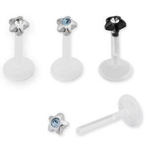 16GA PTFE Internally Threaded Labret With Jeweled Star Top
