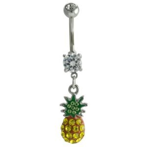 Surgical Steel Encrusted Pineapple Dangle Belly Ring