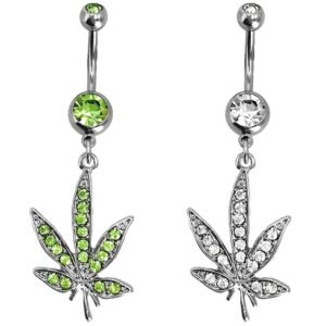 Surgical Steel Jeweled Pot Leaf Belly Ring