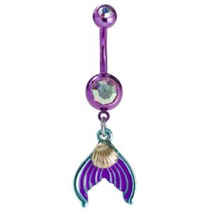 Surgical Steel CZ Purple Mermaid Tail Dangle Belly Ring
