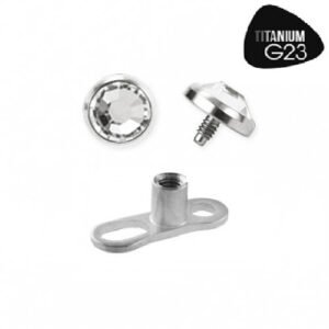 Titanium Grade 23 Dermal Anchor Bottom w/ Internally Threaded Surgical Steel Jeweled Top Set