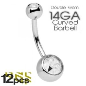 24pcs PCK - 14GA Surgical Steel 316L Double Jeweled Curved Barbell