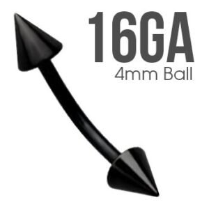 16GA - Surgical Steel Black PVD Curved Barbell w/ Spikes