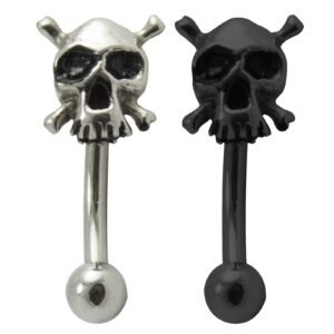 Surgical Steel Curved Eyebrow Piercing With Skull