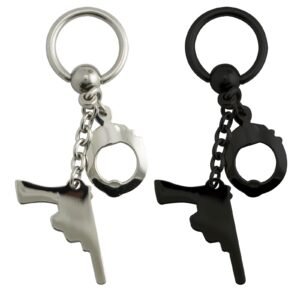 Surgical Steel Gun and Handcuff Dangle Nipple Ring