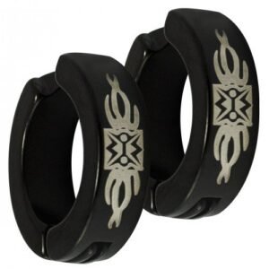 Stainless Steel Black PVD Aztec Fake Huggie Earring