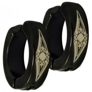 Stainless Steel Black PVD Sun Tribal Design Fake Huggie Earring