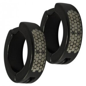 Stainless Steel Black PVD Hive Design Fake Huggie Earring
