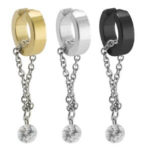 Stainless Steel Fake Huggie with Chain Jewel