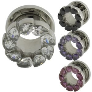 Surgical Steel Externally Threaded Jeweled Flesh Tunnel