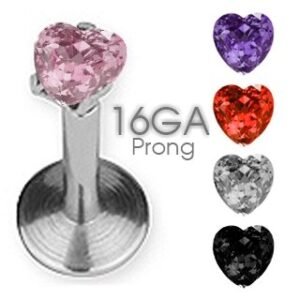 Surgical Steel Internally Threaded Labret With Heart Shaped Stone