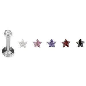 Surgical Steel Internally Threaded Labret With Star Shaped Stone